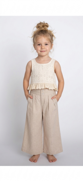 Asarkids Keten Pantolonlu Fisto Biyeli 2'li Takım - Bej