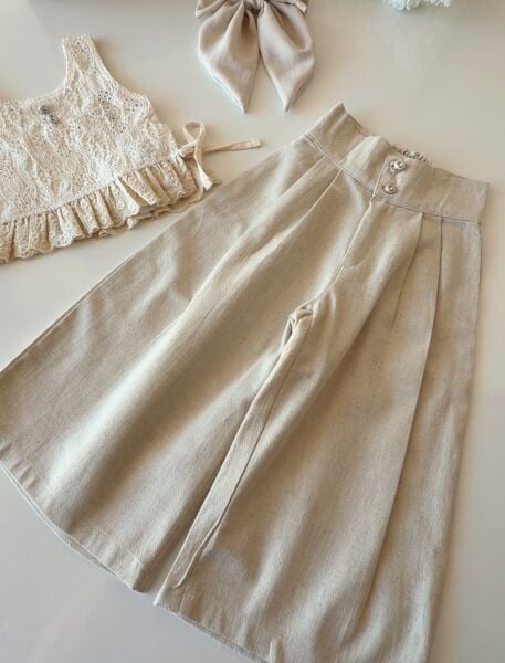 Asarkids Keten Pantolonlu Fisto Biyeli 2'li Takım - Bej