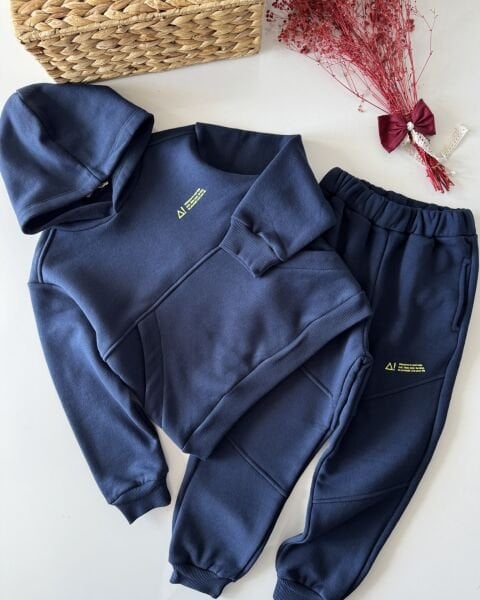 Basic Kapüşonlu Şardonlu Takım - Lacivert