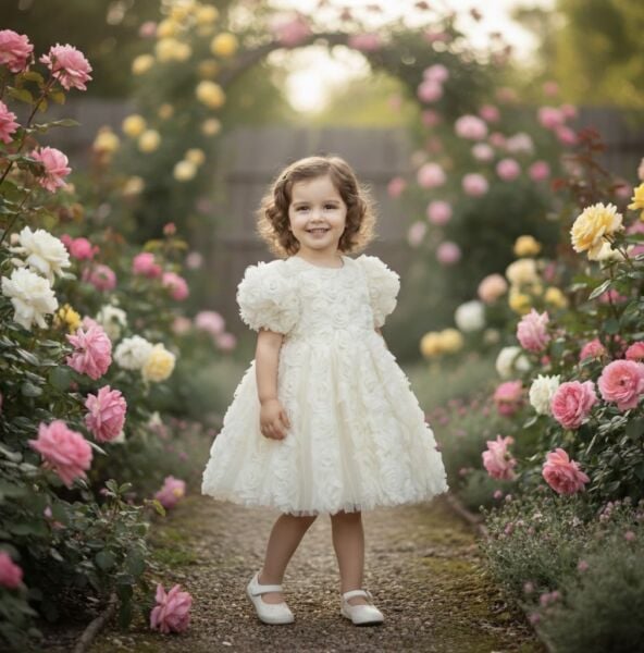 Asarkids Güllü Tül Zarif Elbise - Krem