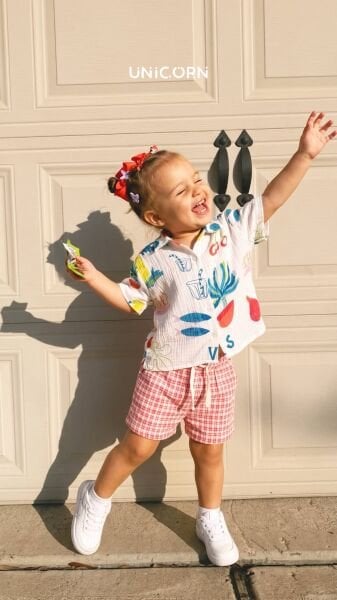 Asarkids Summer Enjoy Kareli Şortlu Gömlekli 2'li Takım - Kırmızı Beyaz