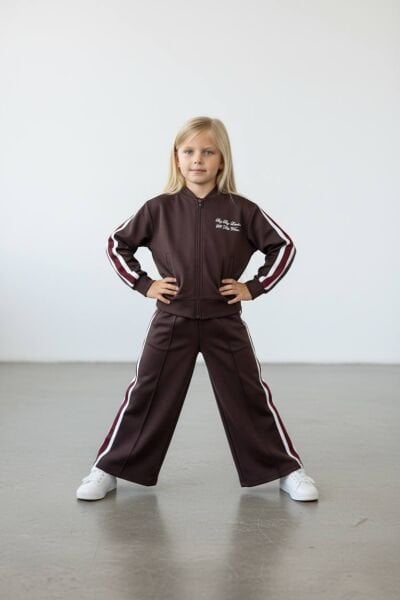 Şeritli Fermuarlı Modal Kumaş 2'li Takım - Kahve