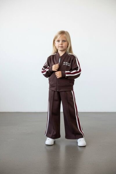 Şeritli Fermuarlı Modal Kumaş 2'li Takım - Kahve