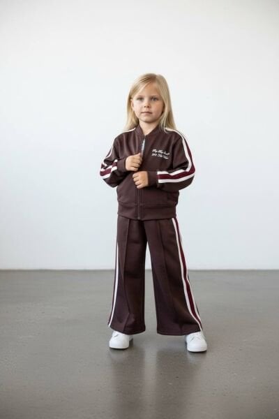 Şeritli Fermuarlı Modal Kumaş 2'li Takım - Kahve