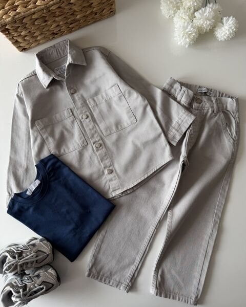 Asarkids Ceket ve Pantolon 3'lü Set - Gri