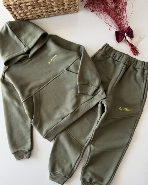 Basic Kapüşonlu Şardonlu Takım - Yeşil