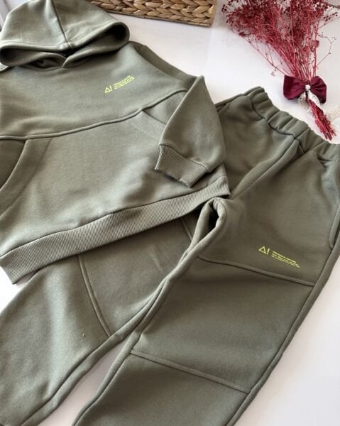 Basic Kapüşonlu Şardonlu Takım - Yeşil