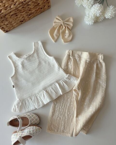 Asarkids Brode Nakışlı 2'li Takım - Beyaz Krem