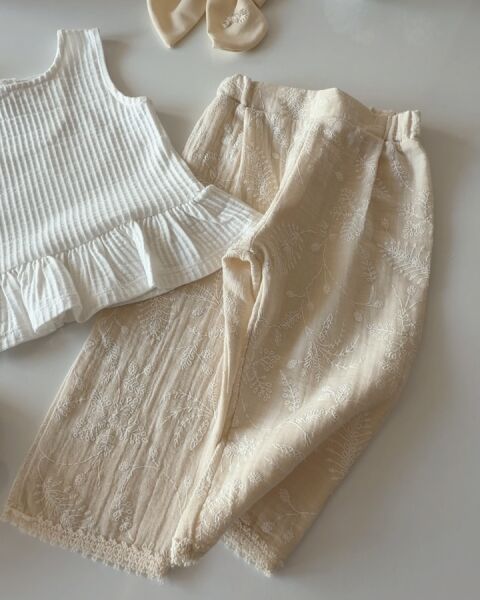 Asarkids Brode Nakışlı 2'li Takım - Beyaz Krem