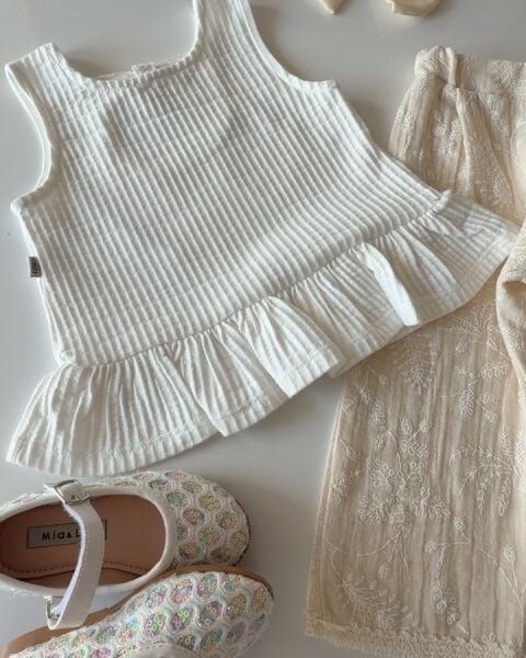 Asarkids Brode Nakışlı 2'li Takım - Beyaz Krem