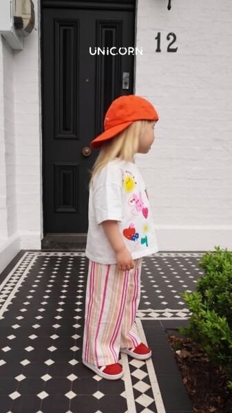 Asarkids Çiçek Baskılı Çizgili Pantolonlu 2'li Set - Pembe Sarı Beyaz