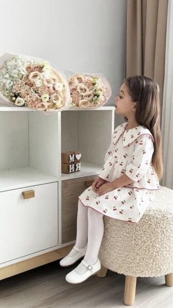 Asarkids Kiraz Baskılı Fırfırlı Elbise - Beyaz