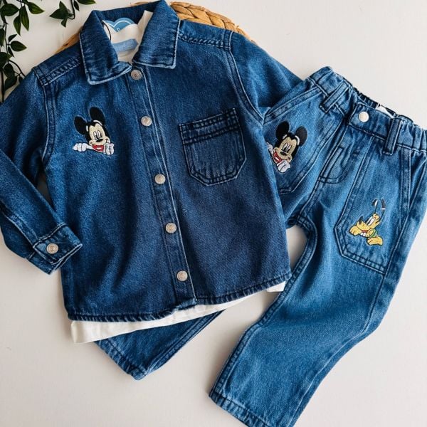 Esnek Denim Kumaş Takım - Mavi