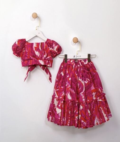 Asarkids Sırt Pencere Detay Kuloş Etekli 2'li Set - Pembe