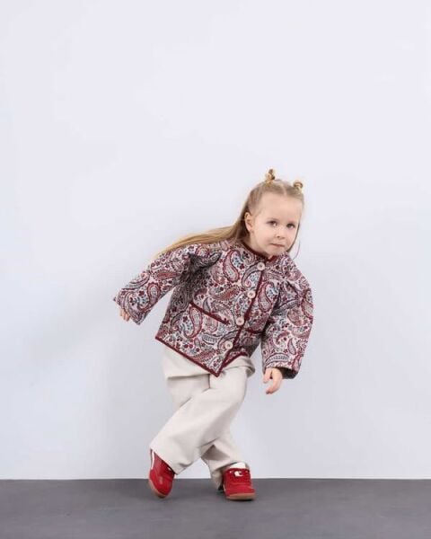 Asarkids Etnik Desen Kapitone Ceket  - Bordo Krem