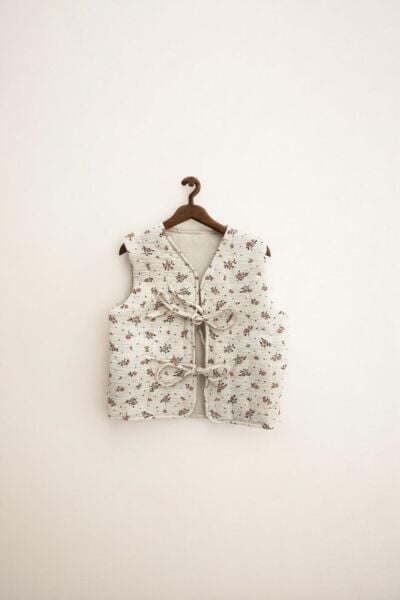 Çiçek Desenli İçi Astarlı Yelek - Krem