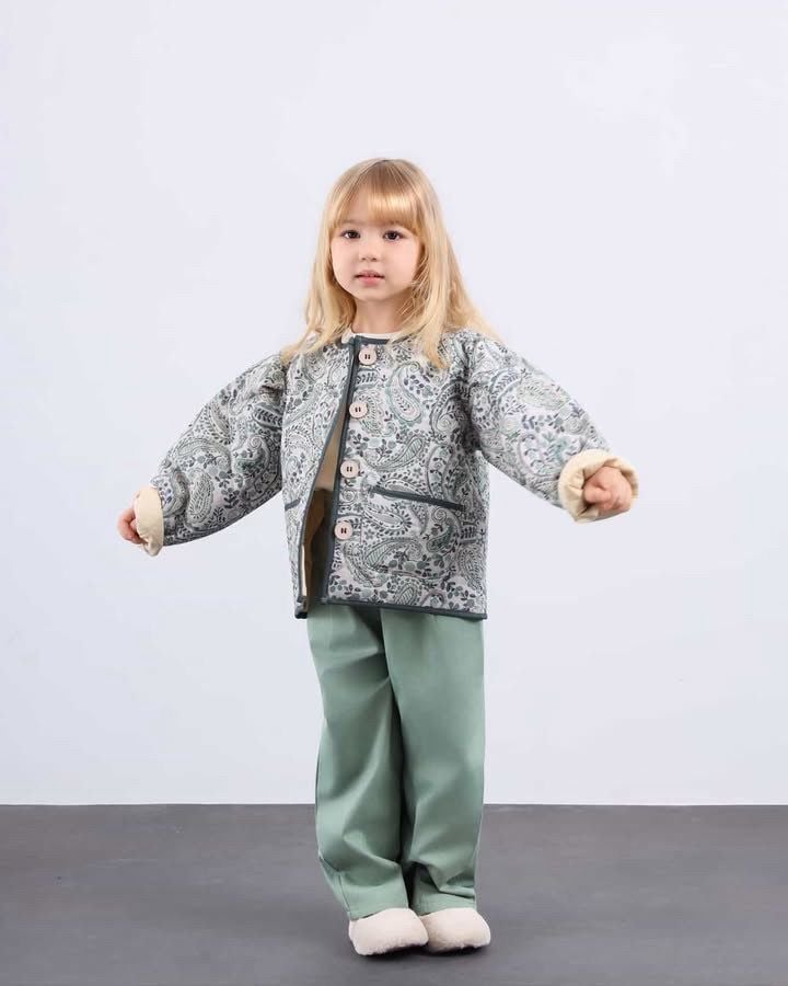 Asarkids Etnik Desen Kapitone Ceket  - Mint Yeşili Krem