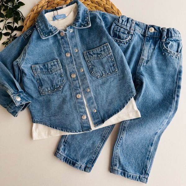 Zımba Detaylı Duru Takım 2’li Set  - Mavi