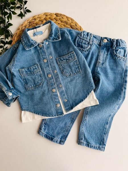 Zımba Detaylı Duru Takım 2’li Set  - Mavi