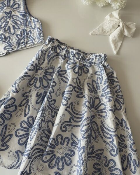 Asarkids Fistolu Etek Bluz 2'li Takım - Alaçatı Mavi Beyaz