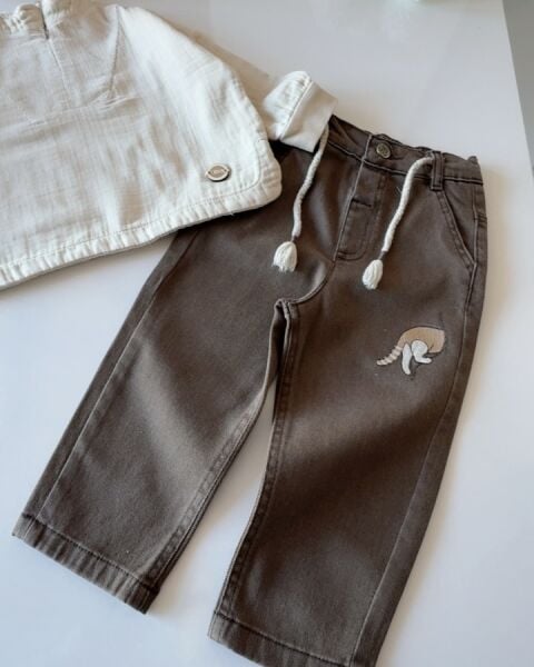 Yarım Fermuarlı Pantolon Takım - Kahve Krem