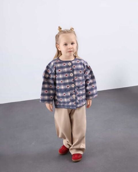 Asarkids Kalp Etnik Desen Kapitone Ceket  -  Gri