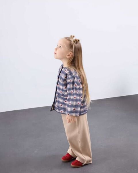 Asarkids Kalp Etnik Desen Kapitone Ceket  -  Gri