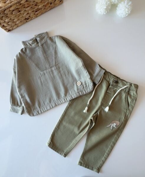 Yarım Fermuarlı Pantolon Takım - Yeşil