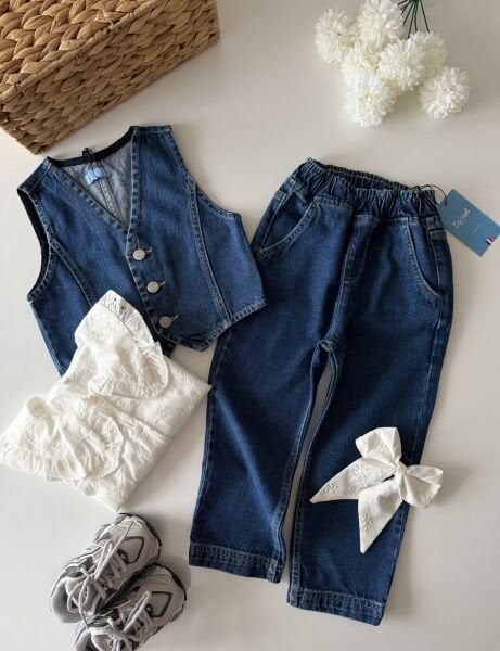 Asarkids La'ciel Paris Yelek ve Pantolon 2'li Set - Mavi