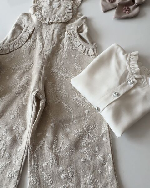 Brode Kumaş Salopet  - Bej