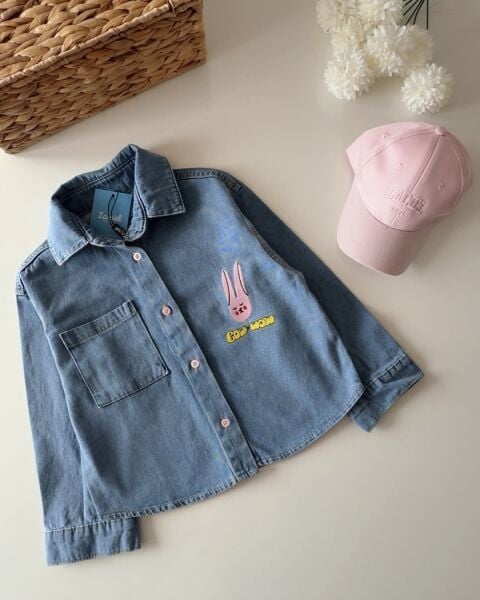 Asarkids La'ciel Paris Tavşan Nakışlı Denim Gömlek - Mavi