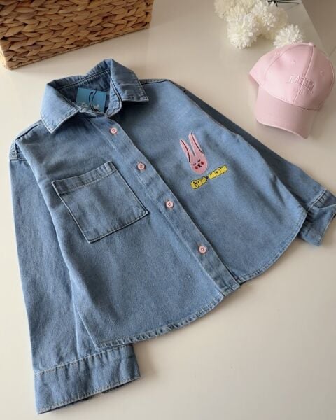 Asarkids La'ciel Paris Tavşan Nakışlı Denim Gömlek - Mavi