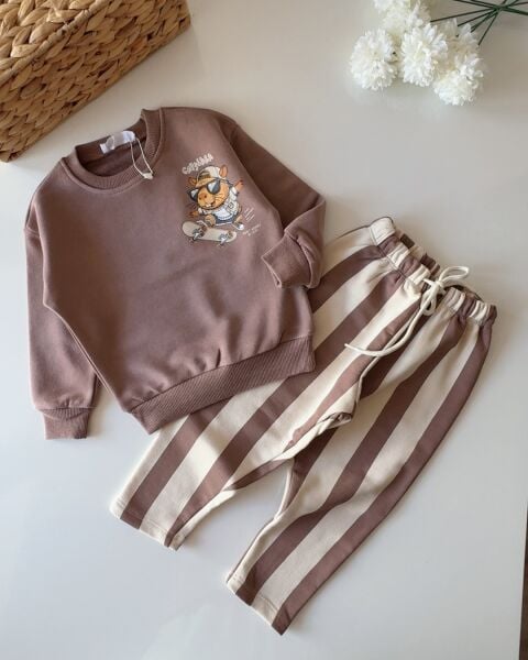 Karakterli Çizgili Takım - Soft Kahve
