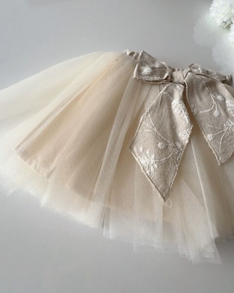 Brode Nakış İşlemeli Tütü Etekli Ceketli 3'li Takım - Bej