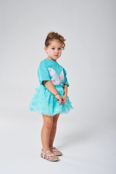 Kelebek Aplikeli Etekli Vanessa Takım - Mavi