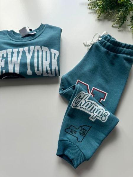 New York Baskılı Takım - Mavi