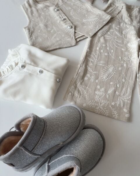 Brode Kumaş Fistolu Yelek Pantolon 2'li Takım - Bej