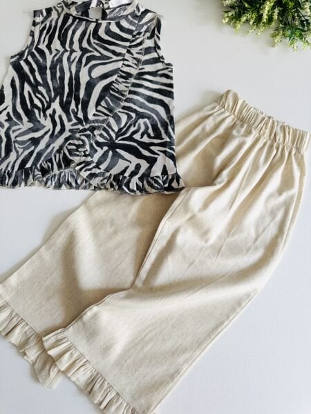 Zebra Desenli Bohem Nehir Takım  - Krem