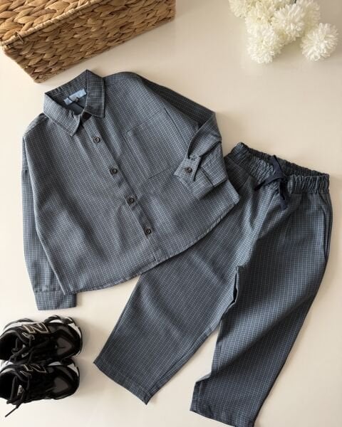 Asarkids La'ciel Paris Dokuma Gömlekli Pantolonlu Takım - Lacivert