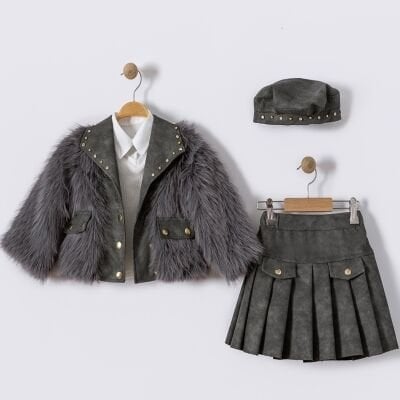 Kürklü Etekli 4'lü Set - Füme