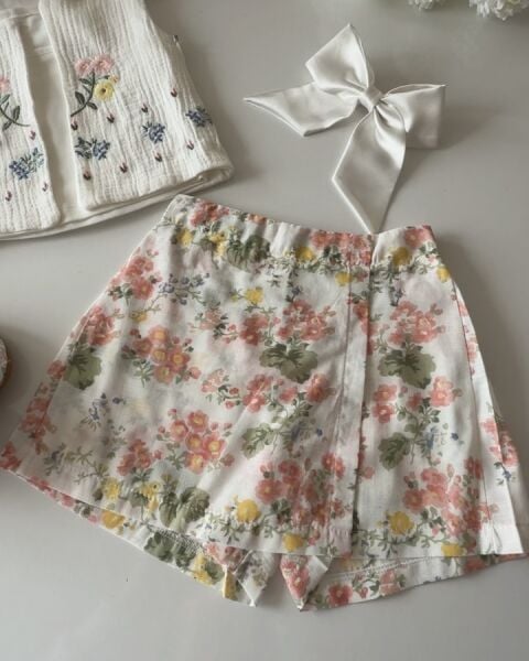 Asarkids Muğla Müslin Yelekli Şort Etekli 3'lü Takım - Beyaz