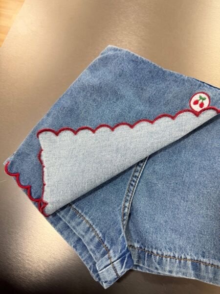 Asarkids La'ciel Paris Kiraz Nakışlı Denim Şort Etek - Mavi Kalp