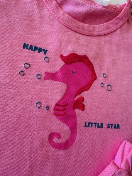 Kabartma Deniz Atı Baskılı İpek Takım - Pembe