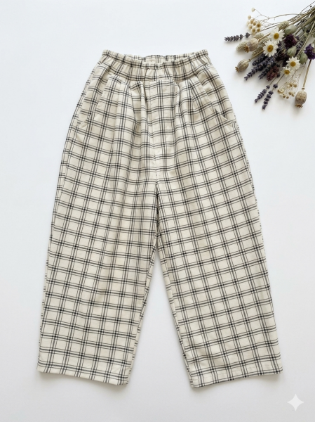 Asar Kids Kareli Beli Lastikli Balon Pantolon - Krem Kareli