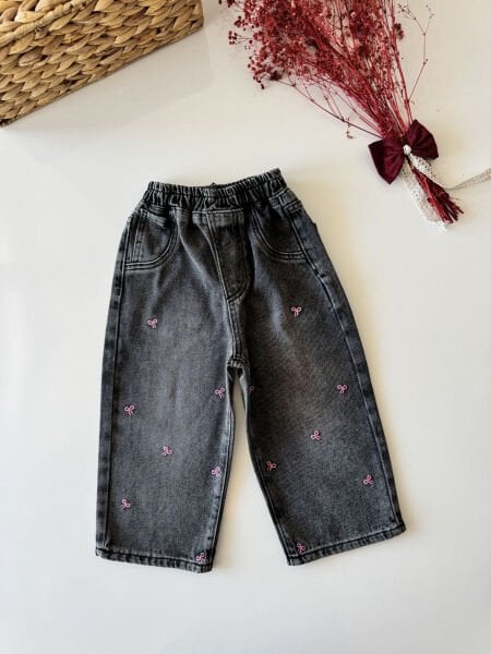 Fiyonk Nakışlı Balon Jean - Füme