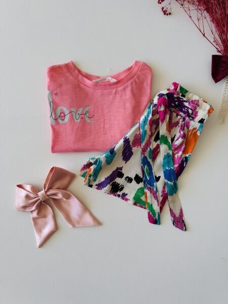 Etnik Desen Şortlu Alin Takım - Pembe