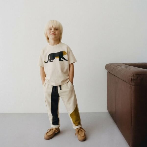 Asarkids La'ciel Paris Panter Baskılı Bloklu 2'li Takım - Krem