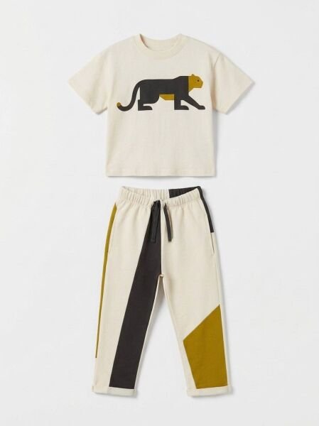 Asarkids La'ciel Paris Panter Baskılı Bloklu 2'li Takım - Krem