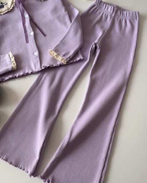 Yaka Nakışlı Ribana Taytlı Takım - Lila