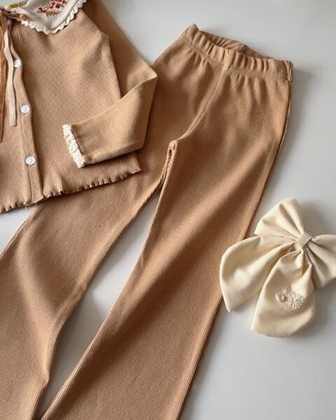 Yaka Nakışlı Ribana Taytlı Takım - Bej